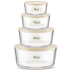 Urban Green Glass Food Container Set with Glass Lid, 4 Pack, Meal Prep Containers with Silicone Framed Airtight Lid, Leakproof, 100% Plastic Free, - color: White Sand-RD