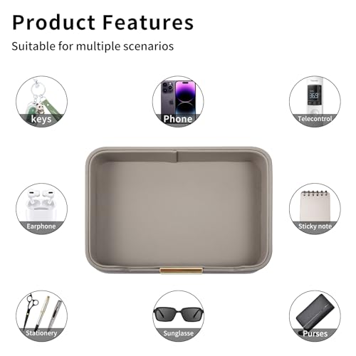 Luxury Leather Valet Tray Desktop Storage Organizer,Bedside Vanity Catchall Tray Nightstand Caddy Holder for Cosmetic,Jewelry,Watch,Keys,Phone,Wallet,Remote Controller,Pen,Gray - color: Gray