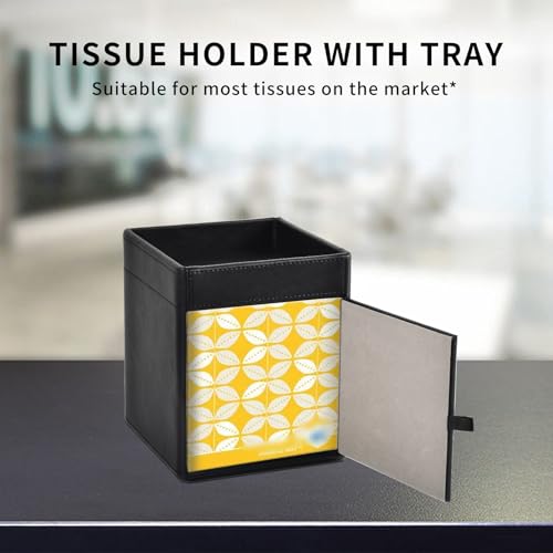 Tissue Box Cover Square Tissue Box Holder PU Leather Facial Tissues Organizer with Storage Tray for Bathroom Vanity Bedroom Office Car, Stylish Napkin Caddy Decorative Organizer (Black) - color: Black