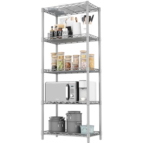 HOMEFORT 5-Tier Wire Shelving 5 Shelves Unit Metal Storage Rack Durable Organizer Perfect for Pantry Closet Kitchen Laundry Organization in Grey - color: Silver, size: 21"W x 11"D x 54"H