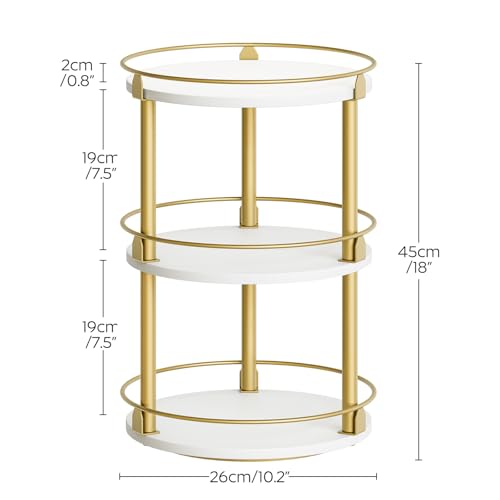 Yatiney 3-Tier Lazy Susan, Rotating Spice Rack, Spinning Organizer, Industrial Turntable Spice Rack for Cabinet, Kitchen Countertop, Pantry, White and Gold SR23DW - color: White + Gold, size: 10.2"L x 10.2"W x 18"H