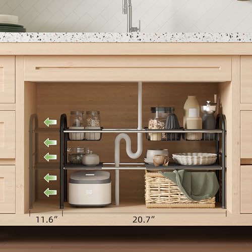 NETEL Under Sink Organizers and Storage, 2 Tier Expandable Under Cabinet Organizer Shelf with 4 Baskets and 4 Panels, Expandable Shelf for Cupboard, Kitchen, Bathroom, Shoe Storage Rack - size: 4 Panels and 4 Baskets
