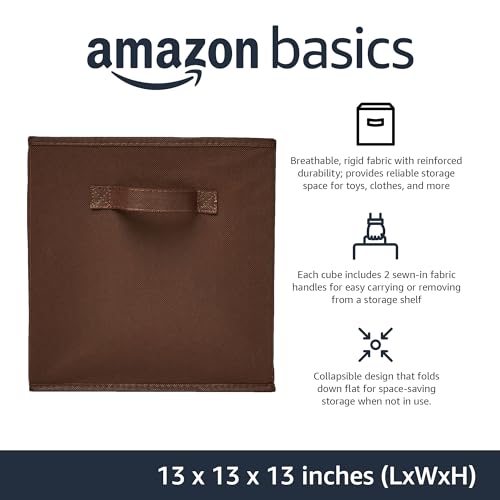 Amazon Basics Collapsible Fabric Storage Bins with Handles, Cube Organizer for Home Organization, 13" x 13" x 13", Brown, 6-Pack - color: Brown, size: 13"x13"x13"