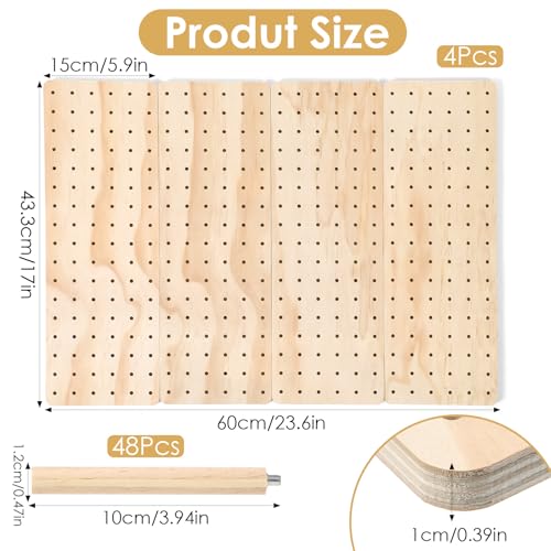 4 Pcs Pegboard Drawer Organizer with 48 Pegs, 20.98x5.91 Inch Wooden Peg Board Kitchen Plate Organizer for Drawer Pegboard Storage Rack with Adjustable Peg for Tableware, Plate, Bowl, Cookware