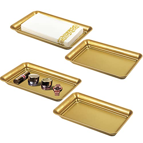 SheeChung Vintage Farmhouse Decor Metal Vanity Tray(4 Pack),Countertop Guest Hand Towel Storage Organizer Tray Dispenser, Sturdy Holder for Perfume,Cosmetics, Jewelry, Makeup Bathroom Organizer (Glod) - color: Gold, size: 4 Pack (9.9" x 5.9" x 1.1")