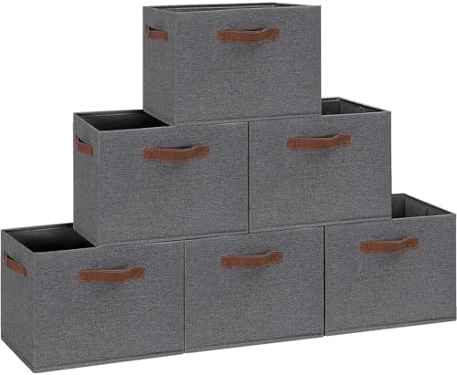 GhvyenntteS Large Fabric Storage Bins 6 Pack, 15x11x9.6 Inch Storage Baskets for Shelves, Foldable Closet Storage Bins for Shelves, Closet Organizers and Storage Boxes, Gray - color: Gray, size: Large-6 Pack