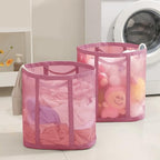 Mesh Bag with Handles, Collapsible Laundry Basket, Foldable Laundry Bag, Breathable Folding Beach Bag,Space-saving Travel Tote Bags (1, Pink) - color: Pink