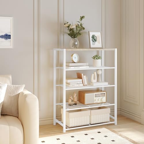 Yusong Shoe Rack Organizer, 5 Tier Industrial Shoe Storage Shelf, Narrow Sturdy Metal Shoe Shelves for Closet Entryway, White - color: White, size: 5 Tier