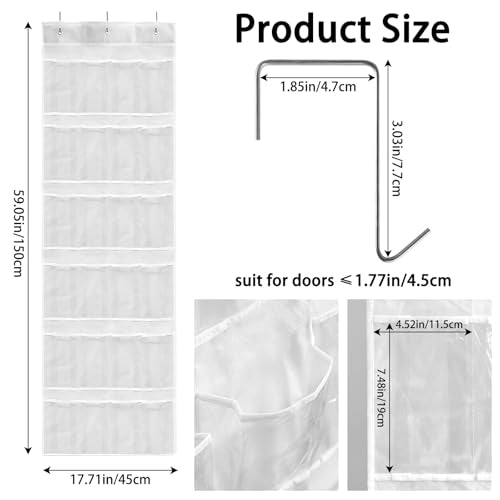 24 Pockets Over the Door Shoe Organizer, Large Hanging Shoe Rack for Door, Mesh Pocket for Closet with 3 Metal Hooks, Jewelry Organizer Holder for Sneakers Men Women Bedroom (White) - color: white