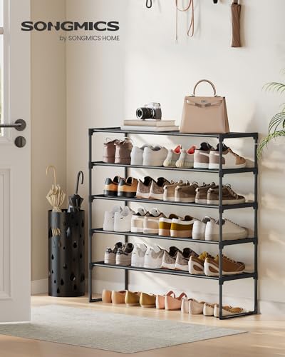 SONGMICS Shoe Rack, 5-Tier Shoe Organizer, Metal Storage Shelf, Upright or Upside Down, for 20-25 Pairs, Stackable, for Entryway, 11.8 x 36.2 x 35.4 Inches, Black ULSA305BH01 - color: Black, size: 5 Tiers (36.2"W)