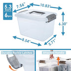 Citylife 6 Packs 6 QT Storage Bins with Lids Clear Plastic Bins with Grey Handle Stackable Storage Containers for Organizing - size: 6.0QT, style: 6 PACK