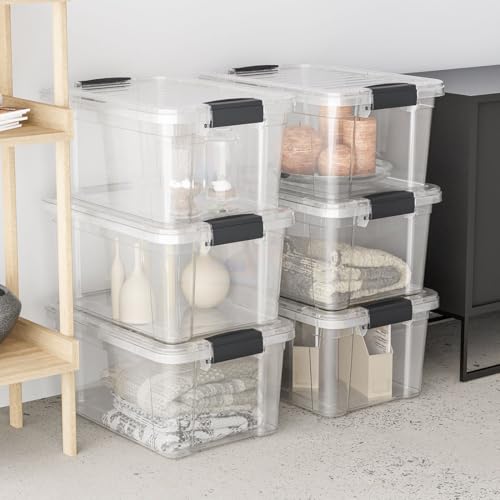 Superio Small Clear Storage Box with Lid, 6.6 Quart Plastic Container Bins for Organizing, Stackable Crates, BPA Free, Non Toxic, Odor Free, Organizers for Home, Office, School, and Dorm - size: 12" x 8.25" x 5.75"