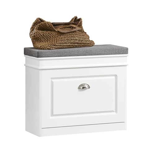 SoBuy Tiny Shoe Storage Bench, Narrow Shoe Cabinet for Entryway, Small Shoe Rack with Cushion&2 Tiers Flip-Drawer, Closet Hallway Mudroom White FSR82-K-W - color: White, size: 1 Drawer (S)