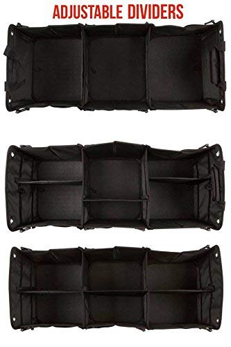 Tuff Viking Convertible Large 3 Compartment SUV Trunk Organizer | Truck Bed Organizer with Cover for Trucks, Cars, SUVs and Groceries. PATENTED (4-in-1 with Cover, Black) - color: Black, size: 3-in-1 with Cover