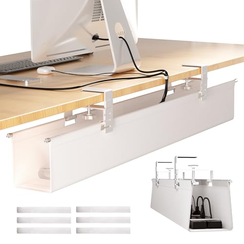 [Upgraded] Large Under Desk Cable Management Tray, Cinati Cable Management Under Desk No Drill, 28.4" Fabric Cord Hider for Wire Organizer, Cord Organizer for Office, Home - Supports Up to 30lbs White - color: White, size: Large(28.4 inch)