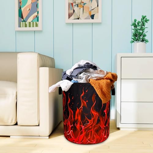 Red Flame Laundry Basket Oxford Cloth Funny Raging Fire Laundry Hamper With Handle Foldable Portable Clothes Storage Basket 18.9 X 16.5 In Storage Bag For Laundry Room/Bathroom/Bedroom/Dormitories - color: Red Flame