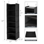 MAX Houser 6 Tier Shelf Hanging Closet Organizer, Closet Hanging Shelf with 2 Sturdy Hooks for Storage, 2 Pack, Foldable (Black) - color: Black-2