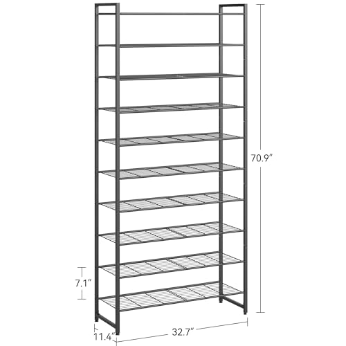 Nunsino Shoe Rack for Closet, Metal Shoe Organizer, 10 Tier Garage Shoe Rack Max Holds 50 Pairs,Shoe Storage Shelf,Entryway, Black - color: Black, size: 10 Tier
