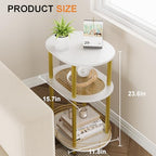 Small Rattan Side/Accent Table with Storage, 3 Tier Round/Oval End Table with Rattan Shelf & Metal Basket, Boho Nightstand, Tool Free Assembly/Screw-Hole Free Tabletop-Living Room Bedroom-Black - color: White-rattan, size: 1PC