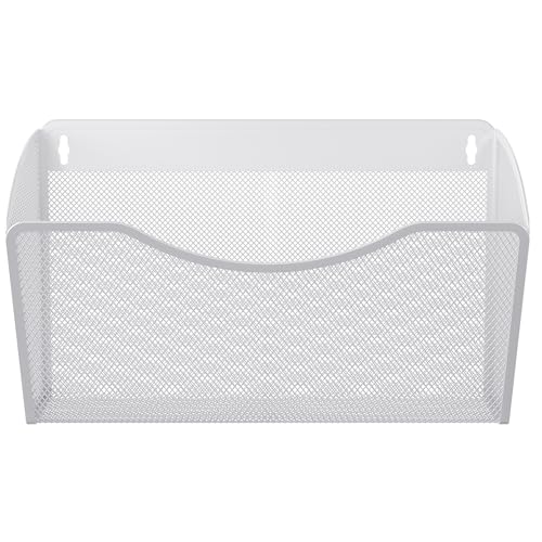 EasyPAG Wall File Organizer, Metal Mesh Hanging File Folder Holder for Letter/A4 Size Folders, Vertical Wall Mount Mail Sorter for Office Paperwork, Classroom, White - color: White