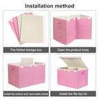 122L Large Toy Box Chest with Lid, Foldable Toy Storage Organizer Bin Boxes with Removable Divider for Kids, Boys, Girls, Nursery, Playroom, 26"x17" x17"(Linen Pink) - color: Extra Large Pink