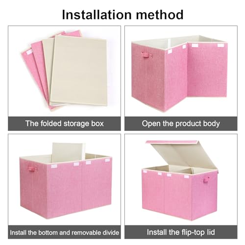 122L Large Toy Box Chest with Lid, Foldable Toy Storage Organizer Bin Boxes with Removable Divider for Kids, Boys, Girls, Nursery, Playroom, 26"x17" x17"(Linen Pink) - color: Extra Large Pink