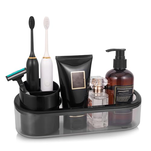 Ayswupt Black Toothbrush Holder for Bathroom,Detactable Bathroom Tray for Men,Electric Tooth Brushing Holder,Bathroom Countertop Organizer,Tooth Brush Toothpaste Caddy Storage,Vanity Sink Accessories - color: Black Toothbrush Holder