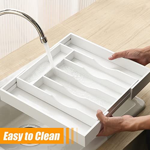 Bellsal White Silverware Organizer Kitchen Drawer Organizer Expandable Bamboo Utensil Holder Cutlery Tray for Kitchen Utensil and Flatware Bedroom Office - color: White, size: 7 Slots Expandable