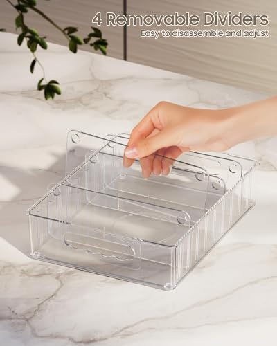 LYNG Lid Organizers Inside Cabinet, Clear Plastic Storage Lid Organizer With 4 Adjustable Dividers, Food Container Lid Organizer For Kitchen Pantry Green - color: Green