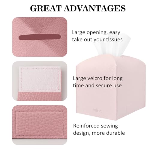 Tissue Box Cover Holder Square Tissue Cube Cover PU Leather Tissue Organizer with Bottom Belt for Bathroom, Tabletop, Car, Night Stands, Office, Home, Kitchen (2, PrettyPink) - color: Prettypink