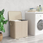 Lifewit Double Laundry Hamper with Lid and Removable Laundry Bags, Large Collapsible 2 Dividers Dirty Clothes Basket with Handles for Bedroom Laundry Room Closet Bathroom College, 136L Beige - color: Beige, size: 136L