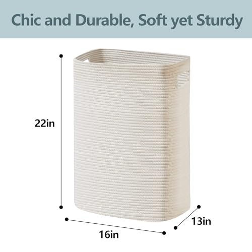 MEGASKET Large Laundry Hamper 16"x13"x22" - Tall Woven Laundry Basket, Cotton Rope Dirty Clothes Hamper, Baby Kids Nursery Wicker Laundry Basket, Bedroom Aesthetic, Soft Laundry Bin, White Hamper, 75L - color: White