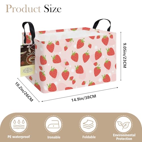 HUNRUNG Rectangle Storage Basket Cute Canvas Organizer Bin for Pet/Children Toys, Books, Clothes Perfect for Rooms/Playroom(REC-Pink Strawberry) - color: REC-Pink Strawberry