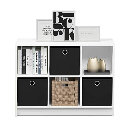 Furinno Basic 3x2 Cube Storage Bookcase Organizer with Bins, White/Black - color: White/Black, size: 6-Cube with Bin