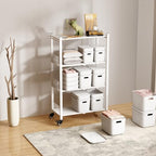 4-Tier Metal Foldable Shelf Shelving Rack Organizer on Rolling Wheels in Kitchen, Pantry, Warehouse, Patio, Basement, Dorm, Garage, RV - color: White/4-tier