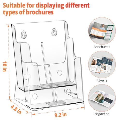FUCDTEFC Acrylic Brochure Holder 8.5x11 & 4 x9 Inches, Clear 2 Tier Literature Magazine Stand Brochure Display Stand w Removable Divider Universal, Pamphlet Flyer Holder for Wall Mount or Countertop