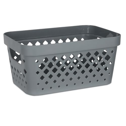 Glad Plastic Baskets for Organizing, Set of 6 | Pantry Storage for Under Counter, Linen Closet, and Bathroom | Nesting Shelf Bins with Handles, 1 Gallon, Grey - color: Grey, size: 1 Gallon