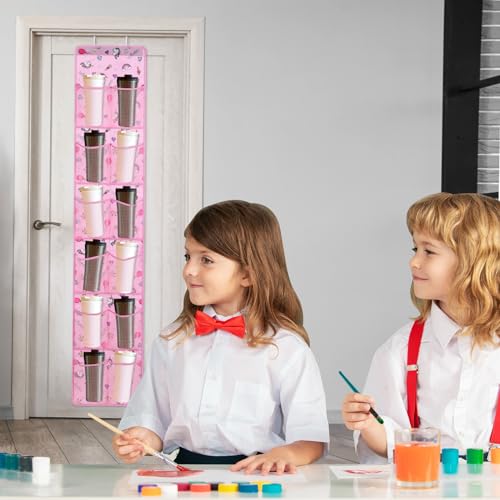 Windyun 2 Pcs Kids over The Door Shoe Organizer 24 Pockets Unicorn Baby Water Bottle Organizer Rack Hanging Girls Pink Shoe Storage for School Door Closet Bedroom Wall