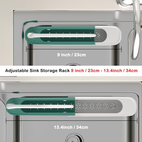 Telescopic Sink Storage Rack Adjustable with 2 Sponge - Sink Caddy Sponge Holder for kitchen sink(Green) - color: Green