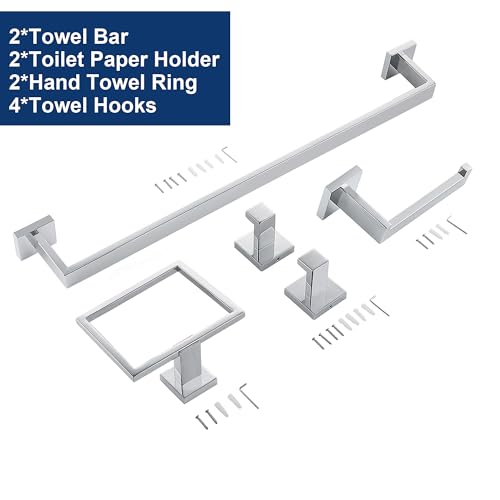 10 Pieces Bathroom Hardware Accessories Set Polished Chrome,24 Inch Bathroom Towel Rack Set SUS304 Stainless Steel, Square Bath Towel bar Set Heavy Duty, Wall Mounted - color: Polished Chrome, size: 24" 10pcs
