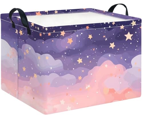CLOCOR Rectangular Storage Basket,Collapsible Cute Pattern Storage Bin,Waterproof Books Box with Handles,Gift Basket(Pink Sky) - color: Pink Sky