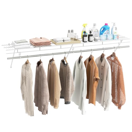 Giantex Closet Shelf with Hanging Rod, 6 ft Wall Mounted Wire Shelving Kit with Storage Shelf & Clothes Rod, Ventilated Metal Wall Shelf Organizer for Laundry Room, Closet, Bedroom, White - size: 6 ft