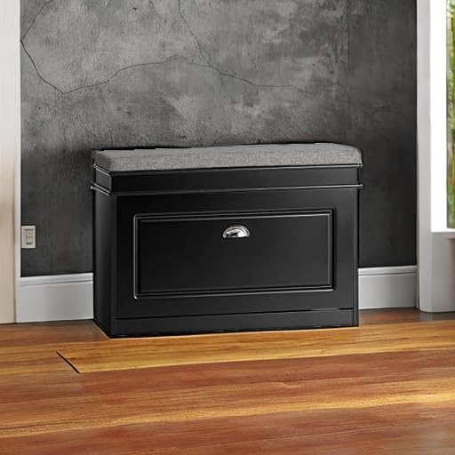 Haotian Shoe Storage Bench with Cushion, Black Narrow Shoe Rack for Entryway, Small Shoe Cabinet with Flip-Drawer, Closet Hallway Mudroom FSR82-L-SCH - color: Black, size: 1 Drawer:29.5x9.4x20"