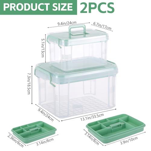 2 Pack Clear Medicine Organizer Box with Handle Thickened Plastic Medicine Cabinet with Tray First Aid Box Empty Multipurpose Medical Container Medication Caddy for Home Travel Dorm