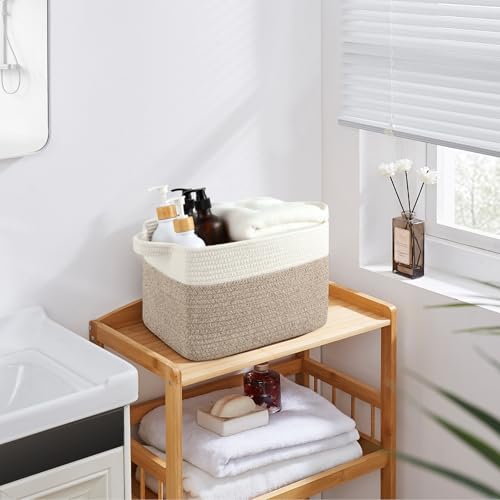 OIASKET Storage Basket for Organizing, Woven Baskets for Storage, Rectangle Decorative Baskets for Shleves, Closet, Toys, Books, Nursery Organizer Bins - Pack of 3 (Brown & White, 13"x9.85"x8.7") - color: Brown & White, size: 13"x9.85"x8.7"