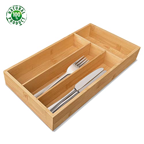 guiogc Bamboo Silverware Organizer, Kitchen Drawer Organizer, Silverware Utensil Tray Holder for Flatware Cutlery Knives, Forks, Spoons (4-Slots) (Natural) - size: 4 Slot
