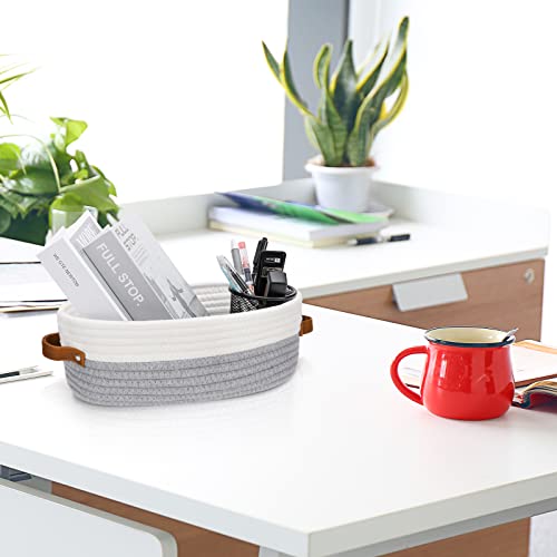 Bathroom Countertop Organizer Basket, Cotton Rope Woven Storage Basket Toilet Paper Decorative Basket for Bathroom, Bedroom, Living Room, Entryway 13"x6.3"x4.3" (Off White/Gray) - color: Off White & Gray