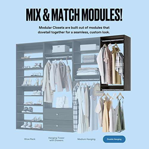 Double Hanging Closet Unit - Modular Corner Closet System - Grey, 18 inches Wide - Includes Shelves - color: Grey, size: 18" Wide