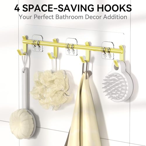 YASONIC Shower Caddy, 6 Pack Large Capacity Bath Organizer with Soap Holder and 12 Hooks, Rustproof Shower Shelves for Inside Shower, No Drilling&Sleek Bathroom Organizers and Storage Gold - color: Gold, size: XL