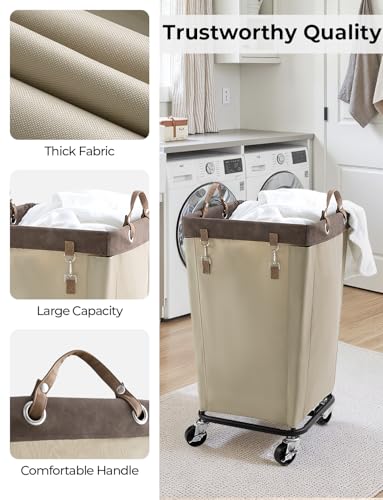 StorageWorks 160L Laundry Basket with Wheels, Large Rolling Hampers for Clothing Organizer, Dirty Clothes Basket for Hotel, Home, Closet, Dorm, Light Khaki - color: Light Khaki, size: 160L
